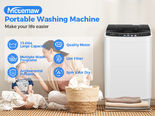 Portable Washing Machine, 15.6Lbs Full Automatic Washing Machine, 2.1 Cu.ft Compact Laundry Washer