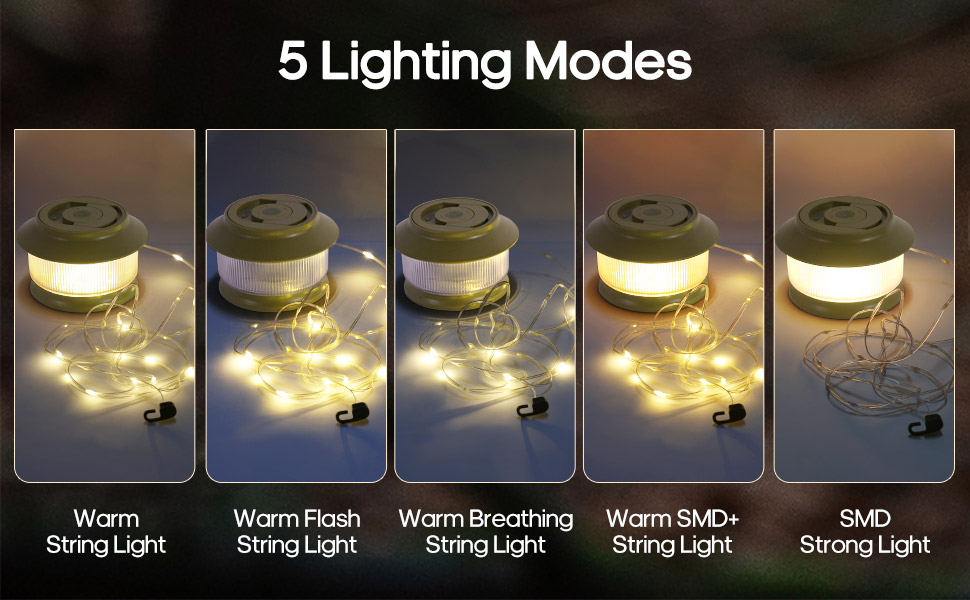 65.6ft Retractable Camping String Lights,3000mAh Camping Essentials Lamp Lights