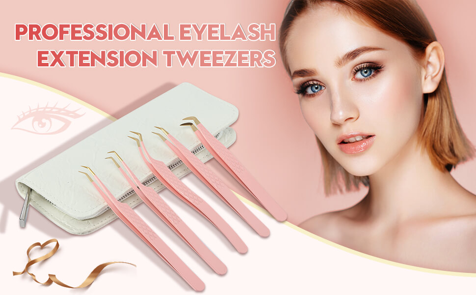 Ms.Queen Eyelash Extension Tweezers Set,Fiber Tip Volume