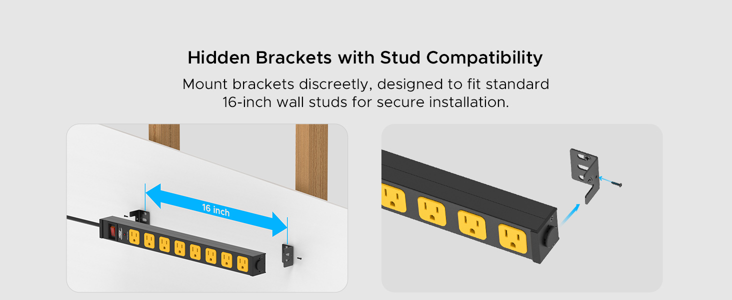Mountable Long Power Strip, 2100 Joules Heavy Duty Surge
