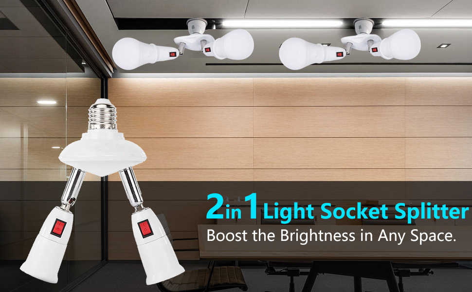 bluedery Light Bulb Socket Splitter 1 to 2,Dual E26/E27 360 Degrees