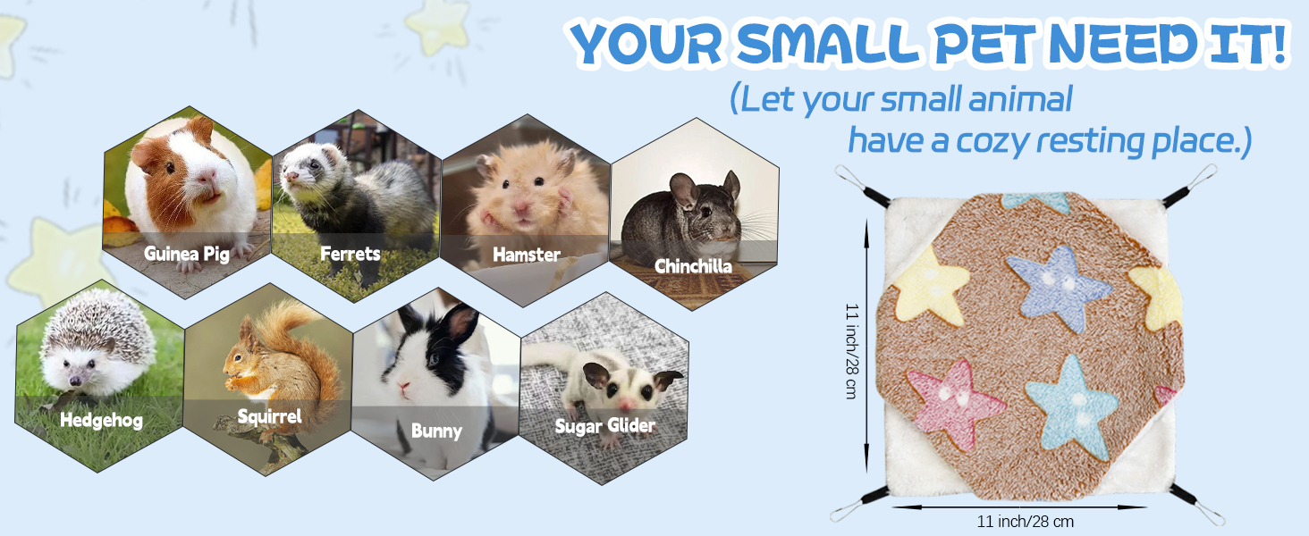 3 Pcs Guinea Pig Hammock, Rat Ferret Hanging Hammock Guinea Pig Accessories for Small Animals Chinchilla Parrot Sugar Glider Ferret Hamster Squirrel (11"×11") 14 chinchilla hammock