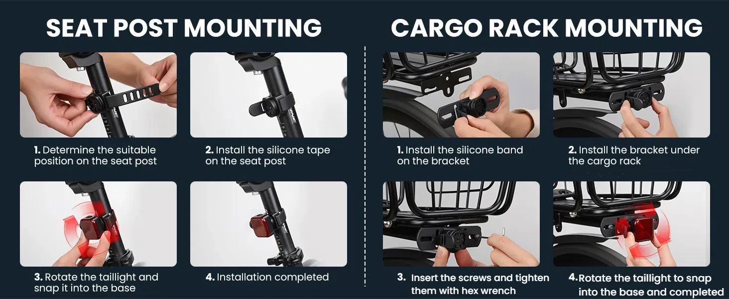 ONVIAN Bike Tail Light for Rear Bike Rack Mounting, USB Rechargeable LED Bicycle Rear Cycling Safety Flashlight, Waterproof Bicycle Tail Light with 5 Light Mode Options for Road Mountain BIKE TAILLIGHT