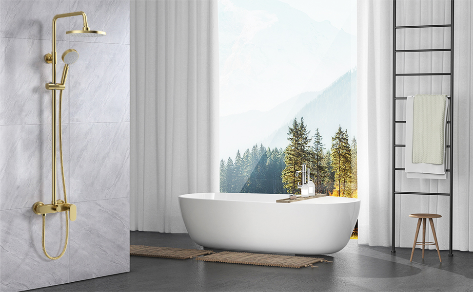 Set Rubinetto Doccia Oro Spazzolato, Soffione Doccia A Pioggia In ABS Da 8 Pollici Con Doccetta, Rubinetto Doccia A Pioggia Di Lusso, Miscelatore Bagno, Sistema Doccia 17 q