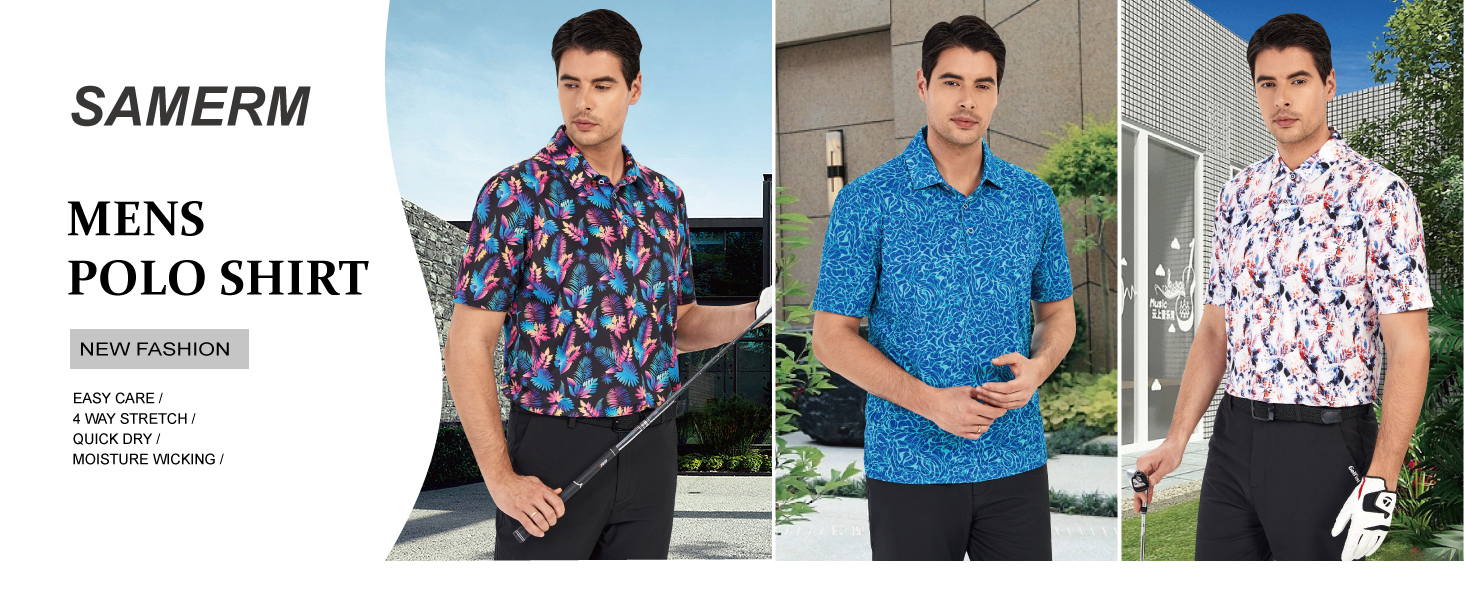 SAMERM Mens Golf Shirt Moisture Wicking Quick Dry Long and Short Sleeve Polo Shirts for Men