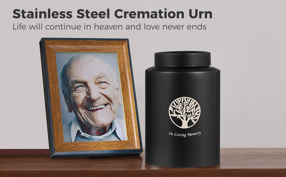 Urn for Human Ashes, Stainless Steel Cremation Ashes Urn, Tree of Life Funeral Urn for Human Pet
