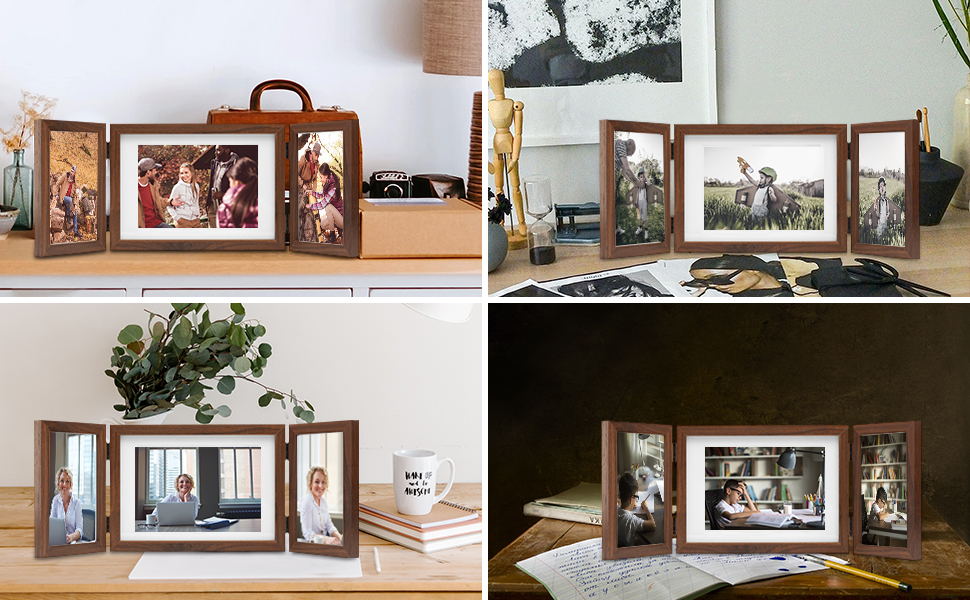 DECOCIAGA Hinged 3 Picture Frame 4x6 & 5x7 Folding Collage