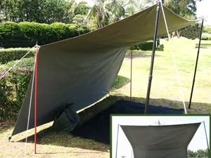 軍幕タープ Amazon | HOBI 軍幕タープ【日本製】4×4m 上質ソルジャー帆布