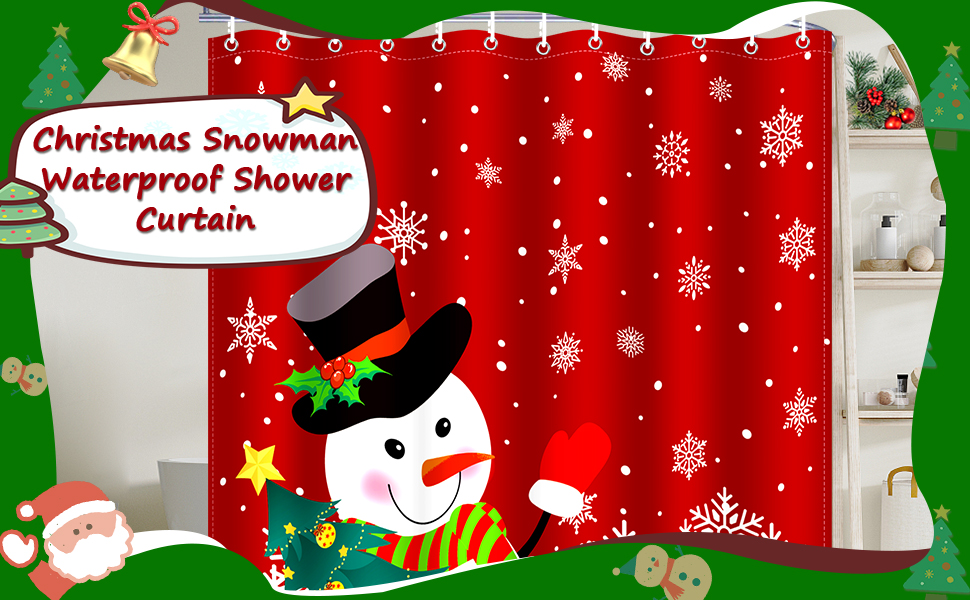 BOARDFEB Christmas Shower Curtain, Red Winter Xmas Tree