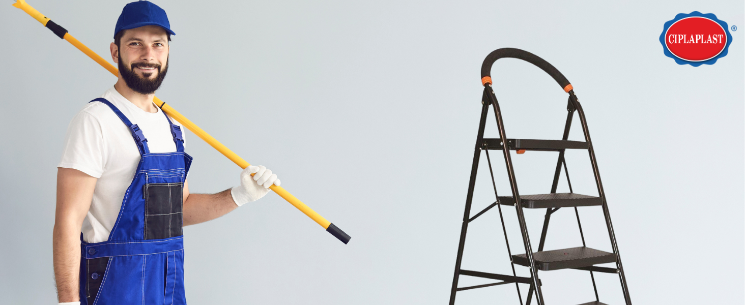 CIPLAPLAST 5 Step Ladder for Home Use Alloy Steel Ladder with Wide