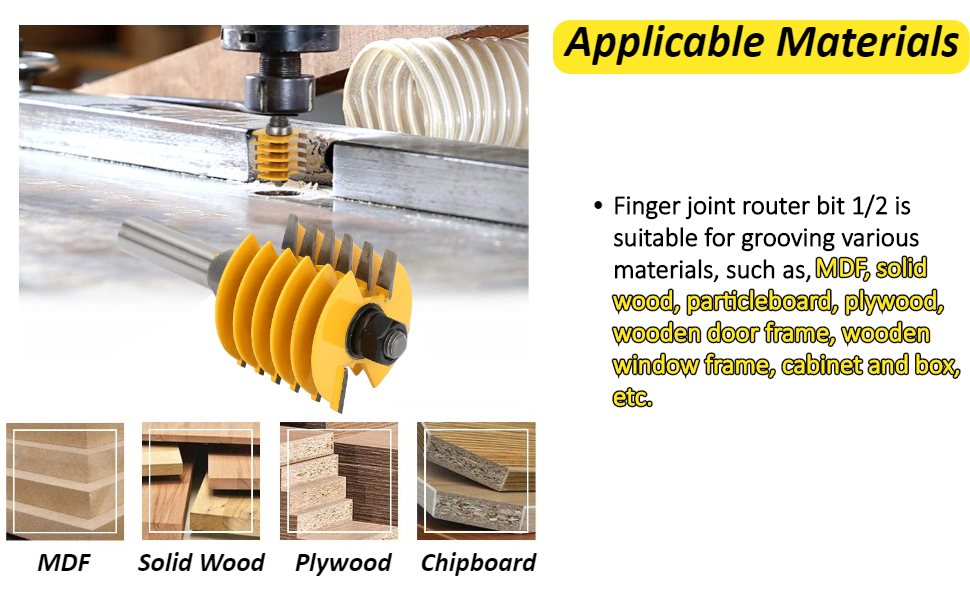 6 Finger Joint Router Bit 1/2 Shank , Reversible Finger Glue Joint