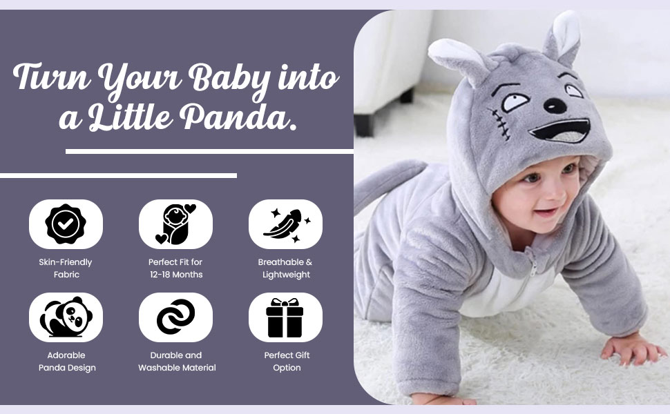 SPN-JGSP Baby panda hooded snowsuit  Flannel newborn cosplay romper
