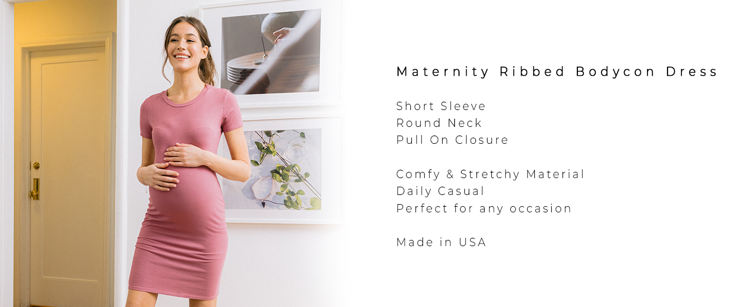 Short Sleeve Round Neck Maternity Ribbed Bodycon Dress