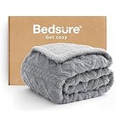 Bedsure Gentlesoft Sherpa Fleece Throw Blanket for Couch - Fluffy & Cozy Cable Jacquard Tufted Th...