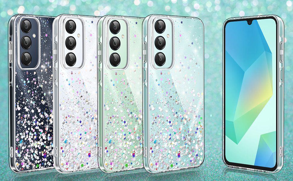 ivencase Clear Glitter Case Compatible with Samsung Galaxy A16 Case with 2 Screen Protector, TPU Silicone Sparkly Bling Star Soft Cover Flexible Transparent Shockproof Cover Samsung A16 5G 19 3