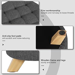 WOLTU Round Ottoman Storage Pouffe Stools Linen Footstools Dressing Vanity Chairs Dark Grey 17 1