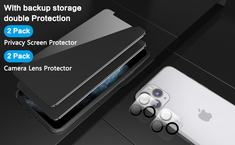 2 Pack iPhone 11 Pro Max Privacy Screen Protector with 2