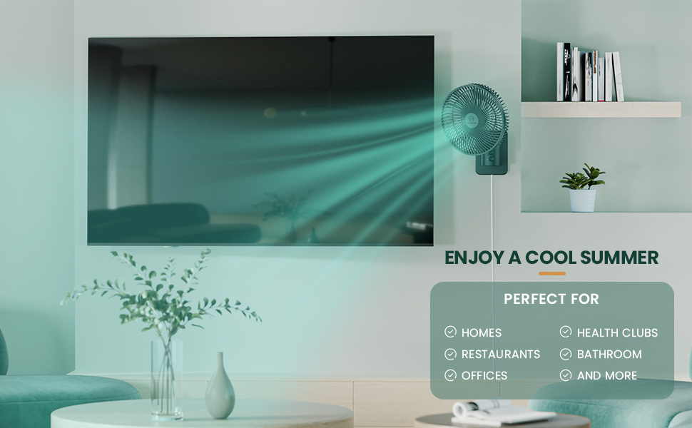 8 Inch Oscillating Wall Mounted Fan with Remote Control,Timer and 4