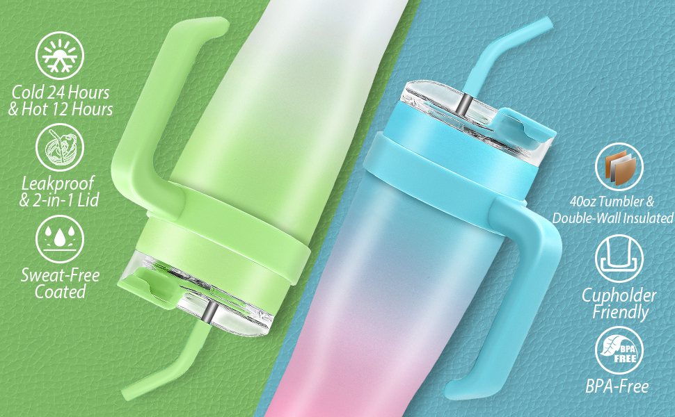 YUTGSMPO 40oz Tumbler with Handle and Straw Lid, Insulated