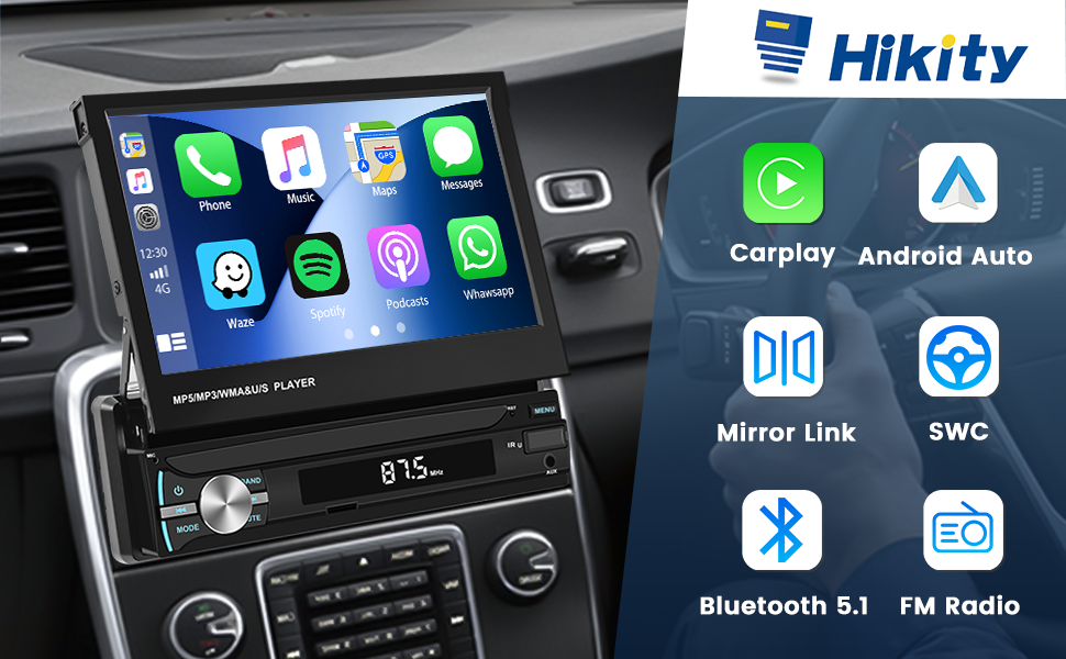 Wireless Carplay Single Din Touchscreen Car Stereo with