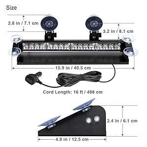 Aluminum Housing Amber White LED Emergency Strobe Sprint Gentle bar for Vehicles Building Autos Safety Automobiles, 29 Flash Patterns Entrance Windshield Rear Window Security Warning Lightbar 11 low profile amber white emergency strobe LED dash light bar with suction cup brackets for trucks