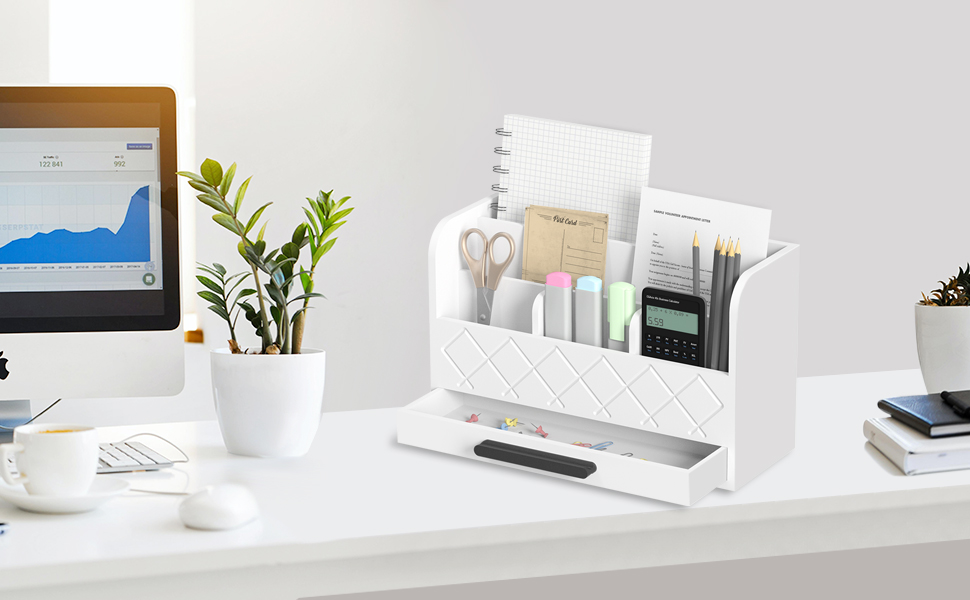 LIFETOWE White Desk Organizers and Storage with Drawers
