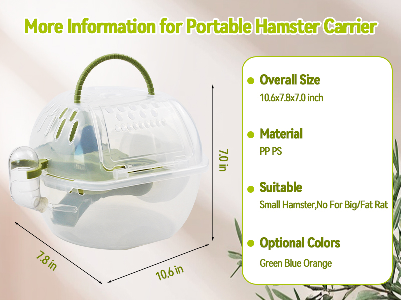 Hamster Carrier Cage with Water Bottle,Portable Hamsters Travel Cage Plastic