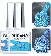 BURANO Blue Reflective Glitter Gel Nail Polish, 2 Bottles UV Sparkle Nail Polish Gel, 7.3ml Holog...