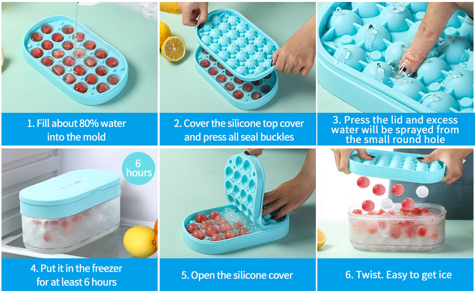 Round Ice Cube Tray with Lid and Bin,Silicone Sphere Ice Trays for