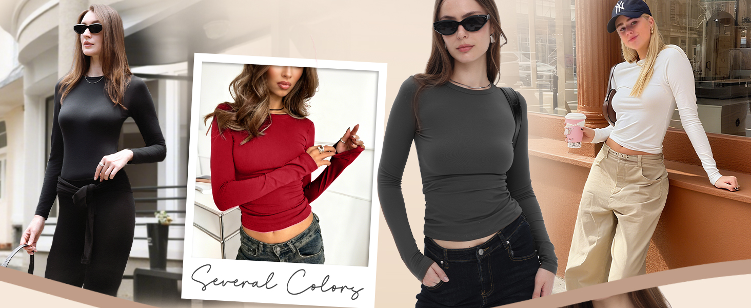 GAYHAY 3 Pack Long Sleeve Shirts for Women Basic Tops Crew Neck Fitted Tight Workout Tees Y2K Clothes Going Out Fashion 2025 10 womens long sleeve tops
