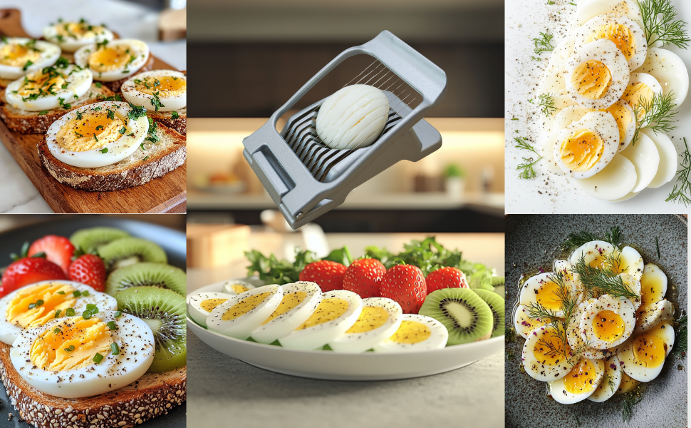 egg slicer in various food background