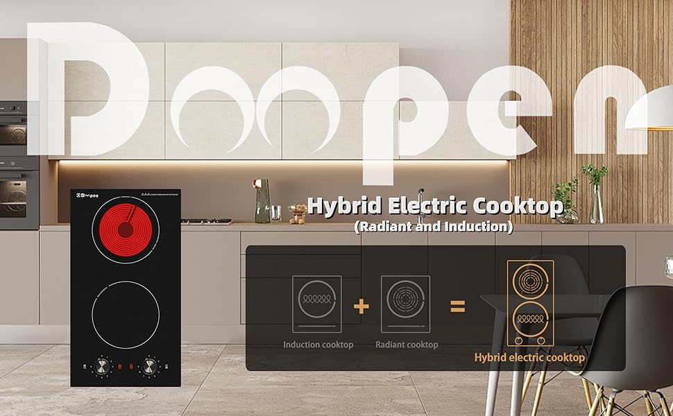 Doopen 2 Burners Electric Cooktop,Mixed Radiant Ceramic