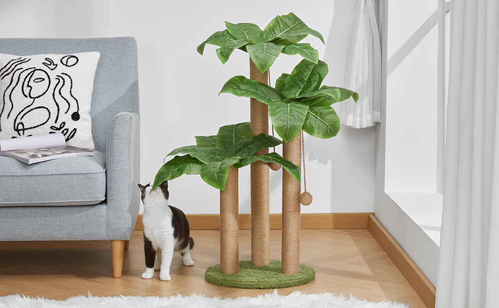 HOMYHANDS 80CM Cat Scratching Post, Medium Cat Scratcher Tree with 3 Scratching Poles Scratch Post for Large Cats with 2 Teasing Hanging Ball, Natural Sisal Rope (80CM) 25 scratch post for cats