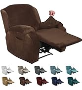 MAXIJIN Velvet 4 Piece Recliner Cover Stretch Plush Soft Cover for Recliner Chair Thick Soft Recl...