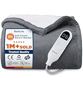 Bedsure Heated Blanket Electric Throw - Flannel Electric Blanket, Heating with 10 Time Settings, ...