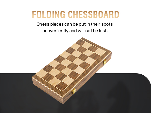 Chess Set and Draughts Board Games 2 in 1 Set Magnetic Foldable Wooden Chess Board