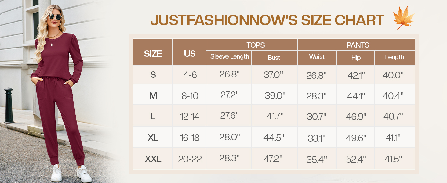 size chart of outfits