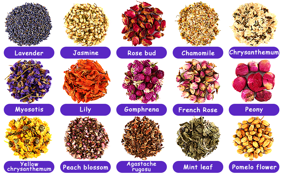 Xruison Natural Dried Flowers Herbs Kit Lavender Rose Lily Jasmine