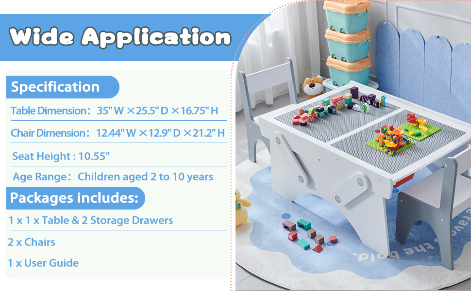 IFBUY 35" Wide Toddler Table and 2 Chairs Set with Storage