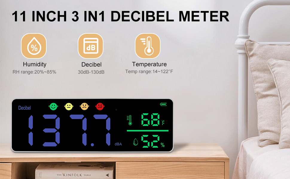 Decibel Meter,Humidity & Temperature Wall Hanging Sound