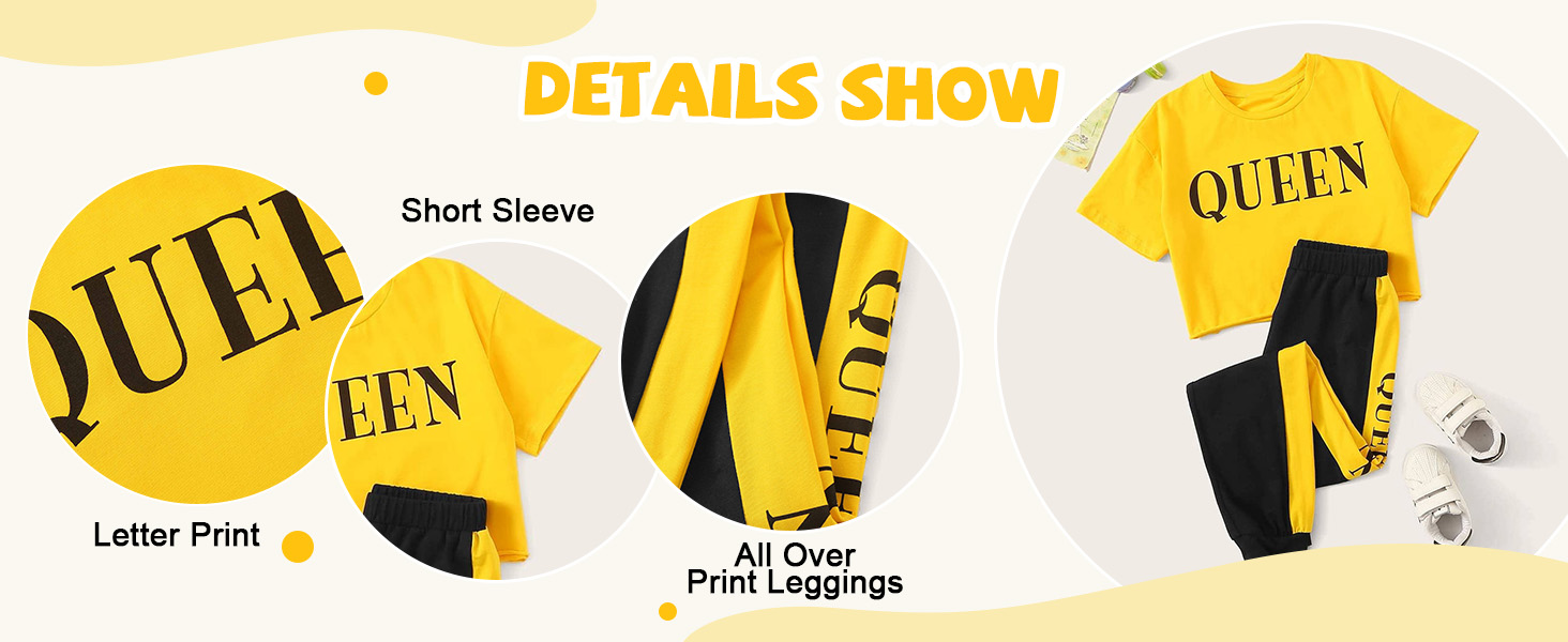 Floerns Girls 2 Piece Letter Graphic Short Sleeve Crop Top and Legging Set