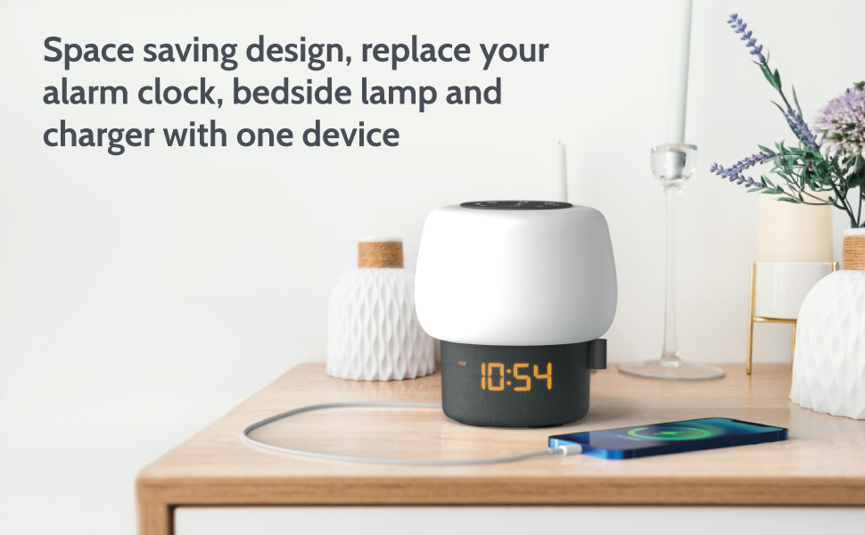 Bedside Lamp Alarm Clock Radio with Bluetooth Speaker & USB Charger