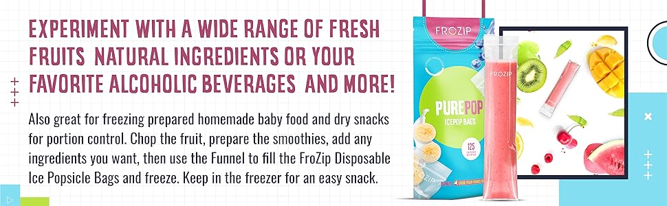 Frozip 125 Disposable Ice Popsicle Mold Bags BPA Free Freezer Tubes With  Zip Seals  For Healthy Snacks Yogurt Sticks Juice  Fruit Smoothies Ice  Candy Pops Comes With A Funnel 8x2 