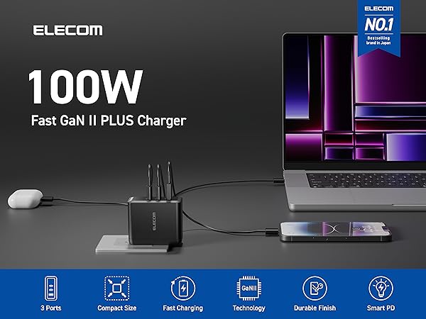 Elecom Wall Charger 100 watt 3 Port
