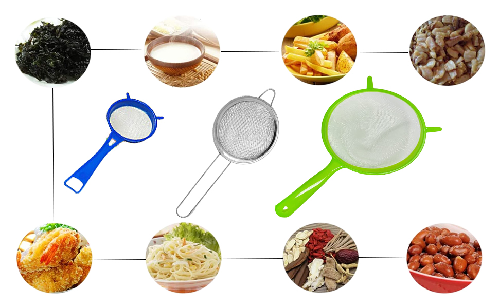 Tea Strainers Set Fine Mesh Sieve with Long Handle Kitchen Colander