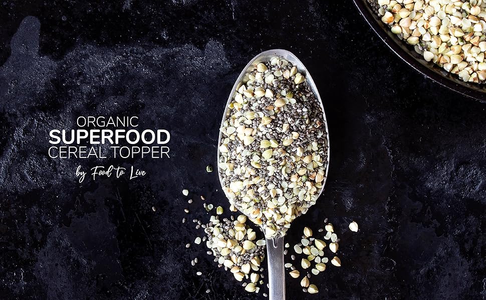 Organic Superfood Cereal Topper in a spoon by food to live