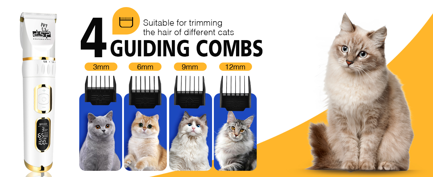 DSP Pet Clippers for Cats Low Noise, 3Speed Grooming Kit