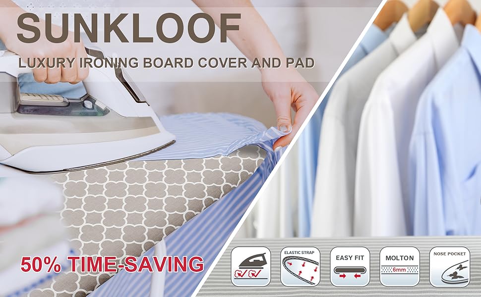 SUNKLOOF Extra Wide Ironing Board Cover and Pad,18X49