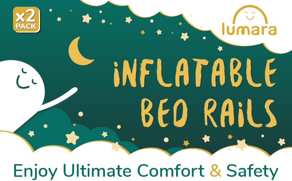 Inflatable Bed Rail for Toddlers 2 Pack - Portable Travel Bed Bumpers for Kids