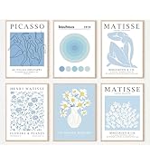 ZLYARTMP 6Pcs Retro Abstract Blue Wall Art Flower Market Canvas Prints Aesthetic Bauhaus Wall Dec...